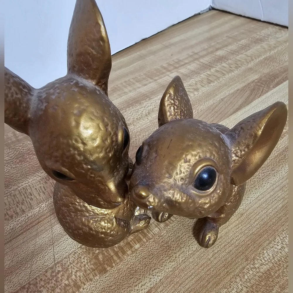 Vintage Gold Painted Ceramic Mouse Mice Figurine Pair Norcrest Style MCM Decor